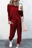 Casual Solid Asymmetrical O Neck Long Sleeve Two Pieces(16 Colors)