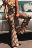 Street Sportswear Plaid Patchwork Boot Cut High Waist Straight Full Print Bottoms