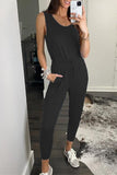 Casual Solid Frenulum U Neck Jumpsuits(4 Colors)