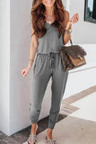 Casual Solid Frenulum U Neck Jumpsuits(4 Colors)