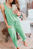 Casual Solid Frenulum U Neck Jumpsuits(4 Colors)