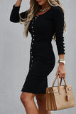 Elegant Solid Buckle V Neck Pencil Skirt Dresses