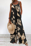 Casual Print Printing Spaghetti Strap Loose Jumpsuits(5 Colors)