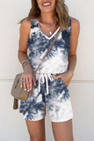 Casual Living Print Solid Color O Neck Sleeveless Two Pieces(8 Colors)