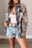 Casual Plaid Patchwork Turndown Collar Blouses