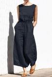 Casual Simplicity Solid Solid Color O Neck Loose Jumpsuits(4 Colors)