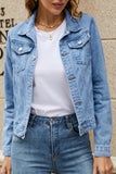 Street Elegant Solid Pocket Turndown Collar Long Sleeve Regular Denim Jacket(7 Colors)