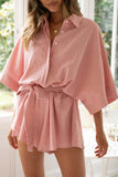 Casual Simplicity Solid Frenulum Solid Color Turndown Collar Loose Rompers