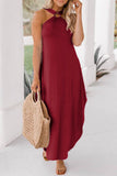 Casual Simplicity Solid Pocket Halter Dresses(7 Colors)