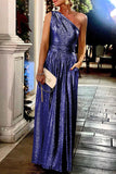 Sexy Elegant Solid Bronzing Sequined Oblique Collar Evening Dress Dresses(4 Colors)