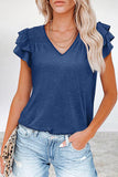 Casual Simplicity Solid Flounce V Neck T-Shirts(5 Colors)