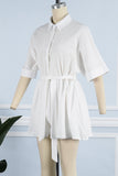 Casual Simplicity Solid Frenulum Solid Color Turndown Collar Loose Rompers