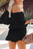 Casual Daily Solid Patchwork Flounce Off the Shoulder Loose Rompers