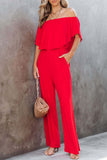 Casual Daily Solid Solid Color Off the Shoulder Regular Jumpsuits(4 Colors)