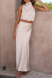 Celebrities Elegant Solid Solid Color Halter Sleeveless Two Pieces