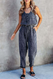 Casual Street Print Patchwork Pocket U Neck Sleeveless Loose Denim Jumpsuits