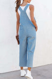 Casual Street Print Pocket Square Collar Sleeveless Loose Denim Jumpsuits