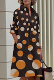 Casual Polka Dot Pocket Contrast Turndown Collar A Line Dresses(10 Colors)