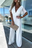 Casual Elegant Solid V Neck Regular Jumpsuits(4 Colors)