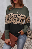 Casual Leopard Patchwork Contrast O Neck Sweaters(4 Colors)