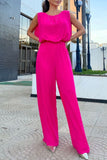 Casual Street Solid Solid Color O Neck Loose Jumpsuits