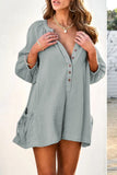 Casual Simplicity Solid Pocket V Neck Loose Rompers