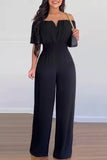 Work Celebrities Solid Off the Shoulder Regular Jumpsuits(6 Colors)