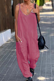 Casual Simplicity Solid Pocket U Neck Loose Jumpsuits(12 Colors)