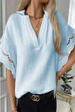 Daily Elegant Solid Lace Patchwork V Neck Tops