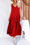 Casual Simplicity Solid Solid Color V Neck Pleated Dresses