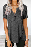 Casual Solid Asymmetrical Zipper Zipper Collar T-Shirts