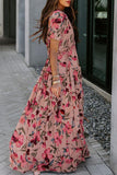 Elegant Floral Patchwork V Neck A Line Dresses