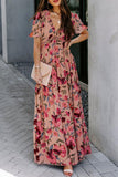 Elegant Floral Patchwork V Neck A Line Dresses