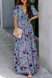 Elegant Floral Patchwork V Neck A Line Dresses