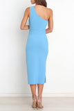 Sexy Simplicity Solid Fold Oblique Collar A Line Dresses(3 Colors)