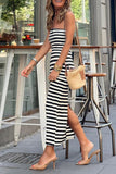 Sexy Street Striped Patchwork Strapless One Step Skirt Dresses