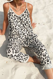 Casual Leopard Pocket Printing V Neck Loose Jumpsuits