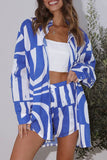 Casual Sweet Geometric Printing Turndown Collar Long Sleeve Two Pieces