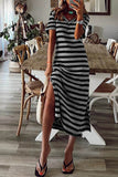 Casual Striped Patchwork V Neck A Line Short Sleeve Dress