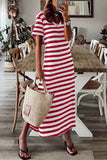 Casual Striped Patchwork V Neck A Line Short Sleeve Dress