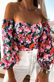 Sweet Elegant Print Printing Off the Shoulder Tops