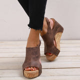 Casual Simplicity Patchwork Fish Mouth Wedges Shoes