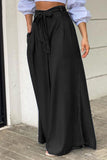 Elegant Solid Pocket Frenulum Loose High Waist Wide Leg Solid Color Bottoms