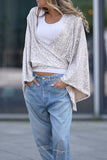 Casual Solid Sequins V Neck Blouses