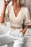 Elegant Simplicity Solid Bandage V Neck Blouses