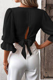 Elegant Simplicity Solid Bandage V Neck Blouses