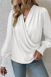 Elegant Solid Fold V Neck Tops