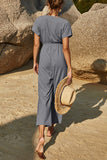 Casual Simplicity Solid Zipper V Neck Straight Jumpsuits