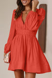 Casual Solid Fold V Neck Pleated Dresses