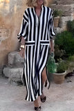 Casual Striped Pocket V Neck A Line Dresses